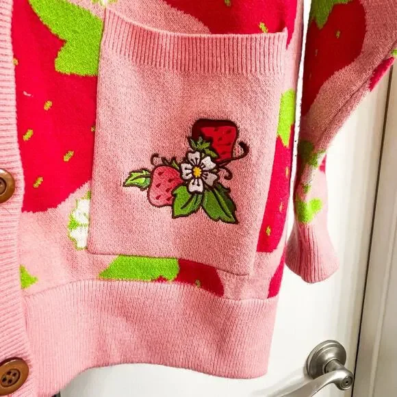 Strawberry Shortcake Womens Vintage Girlcore Kidcore Cardigan - Red Pink, Size M - Picture 5 of 8